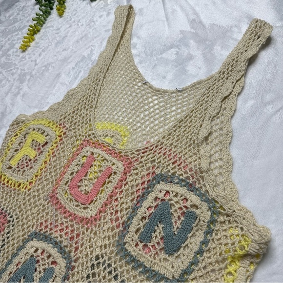 Wildfox Sabrina Fun Granny Square Crochet Mini Dress Cover-up in Cream Pastel - Picture 7 of 14